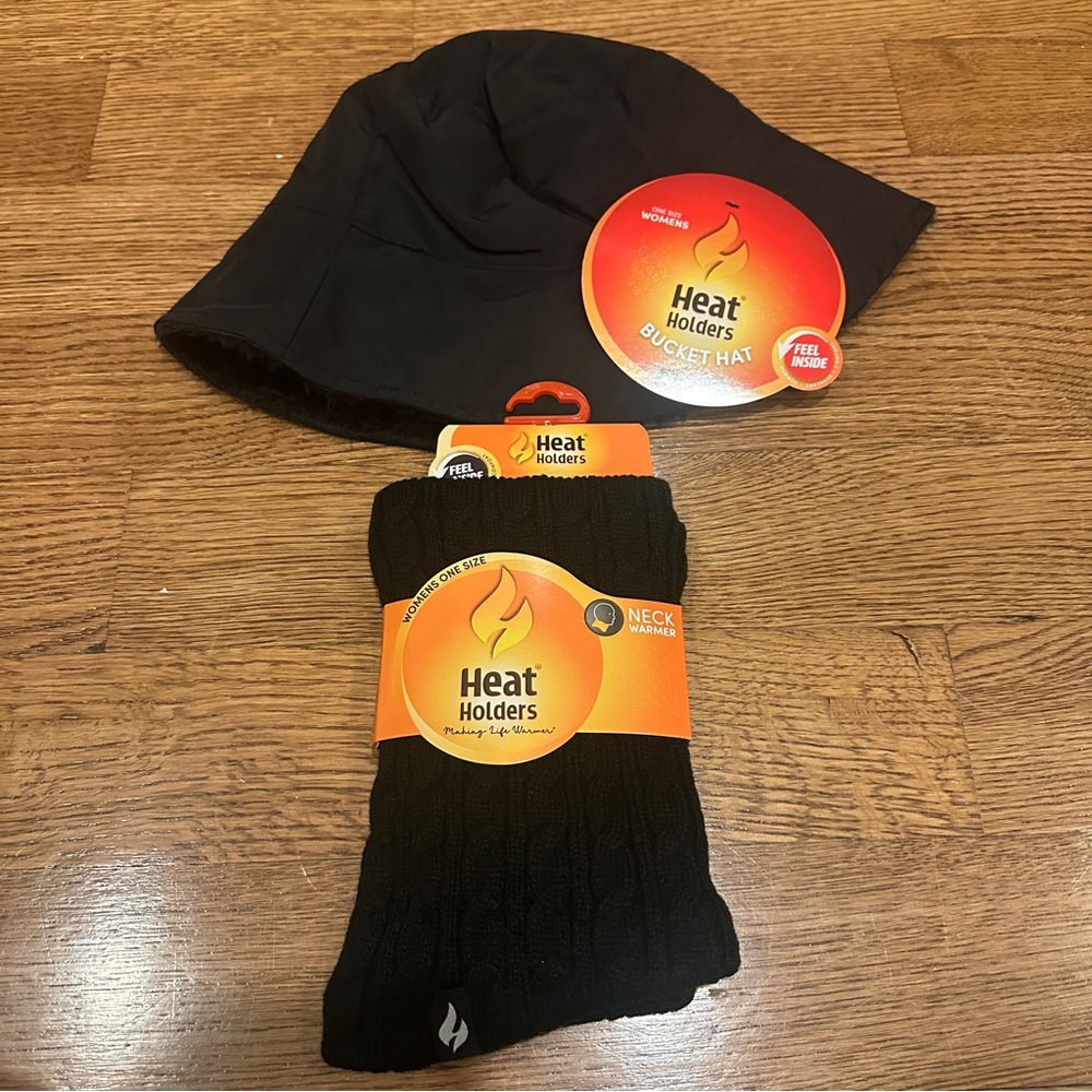 HeatHolders NWT Bundle - Women’s Bucket Hat & Neck Warmer Black One Size Winter